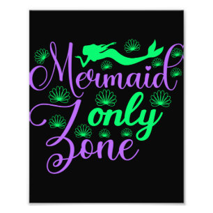 Mermaid Only Zone in Neon Green en Paars Foto Afdruk