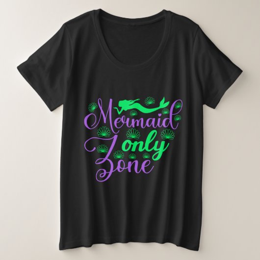 Mermaid Only Zone in Neon Green en Paars Grote Maat T-shirt (Design voorkant)