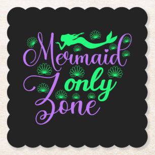 Mermaid Only Zone in Neon Green en Paars Kartonnen Onderzetters