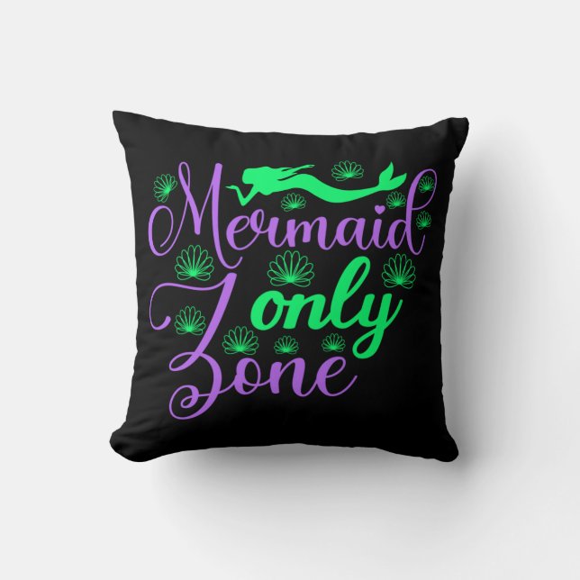 Mermaid Only Zone in Neon Green en Paars Kussen (Voorkant)