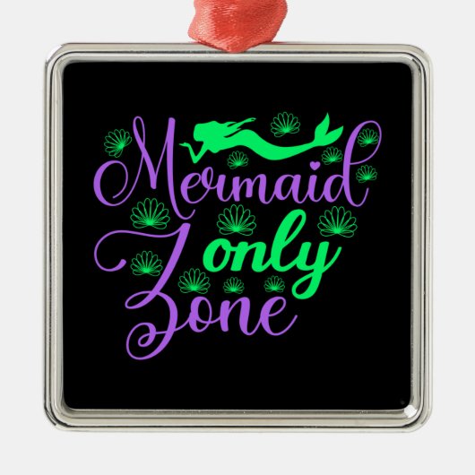 Mermaid Only Zone in Neon Green en Paars Metalen Ornament (Voorkant)