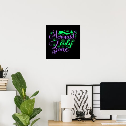 Mermaid Only Zone in Neon Green en Paars Poster (Thuiskantoor)