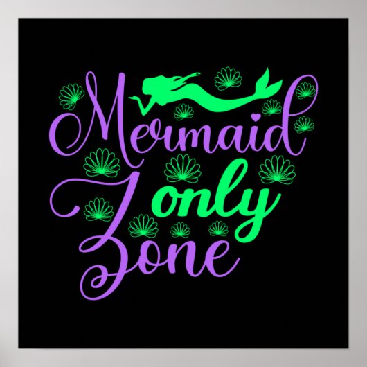 Mermaid Only Zone in Neon Green en Paars Poster (Voorkant)