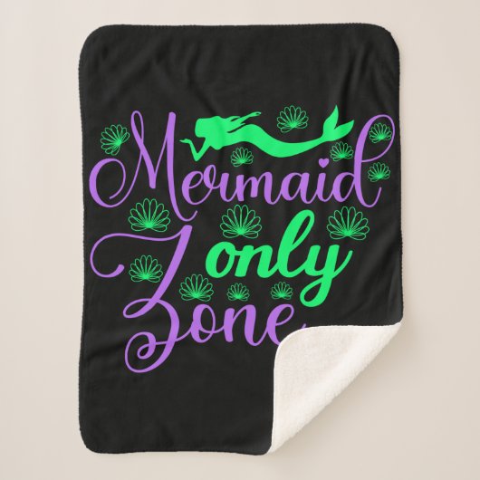 Mermaid Only Zone in Neon Green en Paars Sherpa Deken (Voorkant)