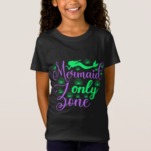 Mermaid Only Zone in Neon Green en Paars T-shirt (Voorkant)