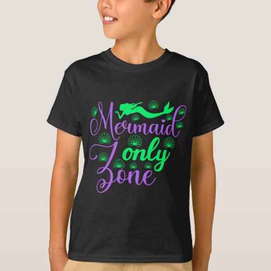 Mermaid Only Zone in Neon Green en Paars T-shirt (Voorkant)