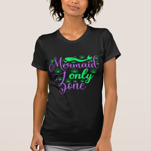 Mermaid Only Zone in Neon Green en Paars T-shirt (Voorkant)
