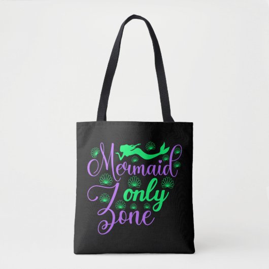 Mermaid Only Zone in Neon Green en Paars Tote Bag (Voorkant)