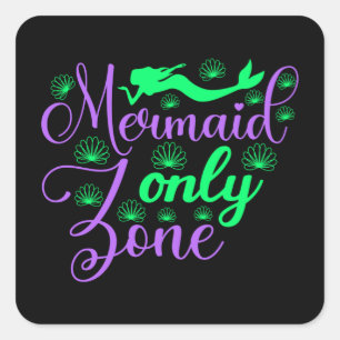 Mermaid Only Zone in Neon Green en Paars Vierkante Sticker