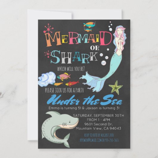 Mermaid or Shark Co-Ed Joint Birthday Kaart (Voorkant)