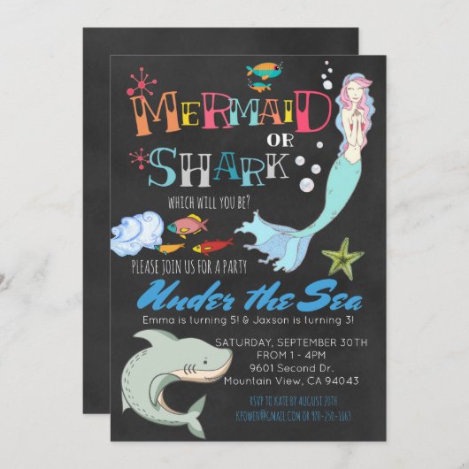 Mermaid or Shark Co-Ed Joint Birthday Kaart (Voorkant / Achterkant)