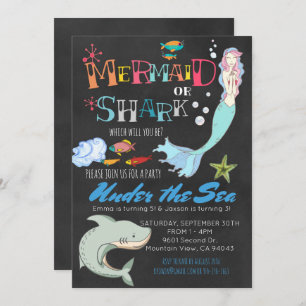 Mermaid or Shark Co-Ed Joint Birthday Kaart