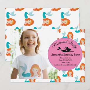 Mermaid Oranje Birthday Party Invitation Kaart