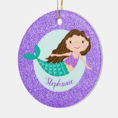 Mermaid Paars Glitter Persoonlijke naam Keramisch Ornament (Links)