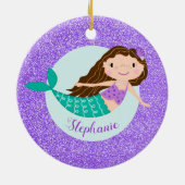 Mermaid Paars Glitter Persoonlijke naam Keramisch Ornament (Achterkant)