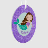 Mermaid Paars Glitter Persoonlijke naam Ornament (voorkant)