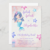 Mermaid Paars onder zee Uitnodiging (Voorkant / Achterkant)