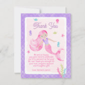Mermaid Paars Pink Waterverf Baby shower Bedankkaart (Voorkant)