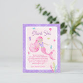 Mermaid Paars Pink Waterverf Baby shower Bedankkaart (Staand voorkant)