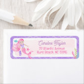 Mermaid Paars Pink Waterverf Baby shower Etiket (Insitu)