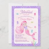 Mermaid Paars Pink Waterverf Baby shower Kaart (Voorkant)