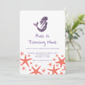 Mermaid Paars Starfish Birthday Invitation Kaart (Staand voorkant)