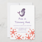 Mermaid Paars Starfish Birthday Invitation Kaart (Voorkant)