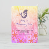 Mermaid Paars Starfish Birthday Invitation Kaart (Staand voorkant)