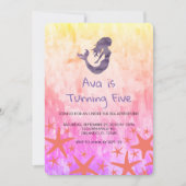 Mermaid Paars Starfish Birthday Invitation Kaart (Voorkant)