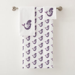 Mermaid Paars Waves Beach Bath Set Bad Handdoek