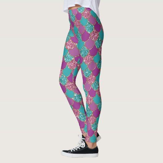 Mermaid Paarse Glitter Scales Leggings (Links)