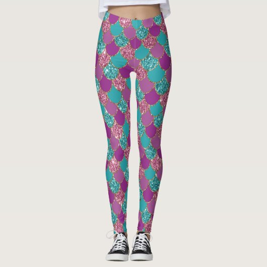 Mermaid Paarse Glitter Scales Leggings (Voorkant)