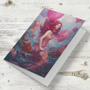Mermaid Painting Birthday Balloons Roze Kaart