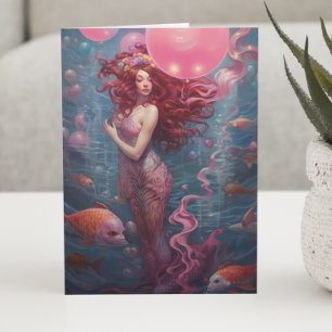 Mermaid Painting Birthday Balloons Roze Kaart