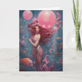 Mermaid Painting Birthday Balloons Roze Kaart (Voorkant)