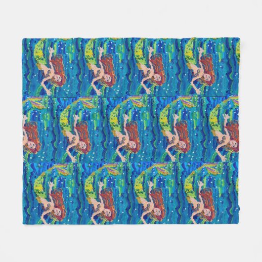 Mermaid Painting Fleece Deken (Voorkant (Horizontaal))