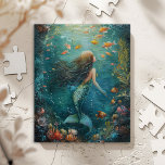 Mermaid Painting Legpuzzel<br><div class="desc">Schattige en magisch zeemeerminschilderij toont een schattige zeemeermin die onder water zwemt met schattige oranje vissen.</div>