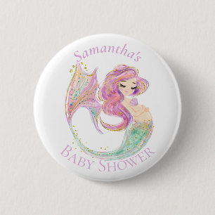 Mermaid Party Baby shower White Ronde Button 5,7 Cm