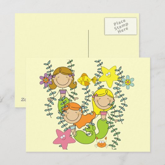 Mermaid Party Briefkaart (Voorkant / Achterkant)