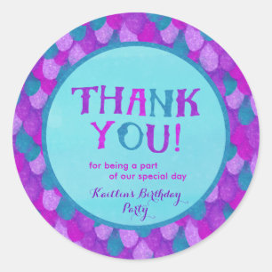 Mermaid Party Dank je wel!   Paars en Blauwgroen Ronde Sticker
