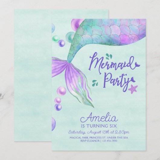 Mermaid Party Elke dag van de Leeftijd Mermaid Tai Kaart (Voorkant / Achterkant)