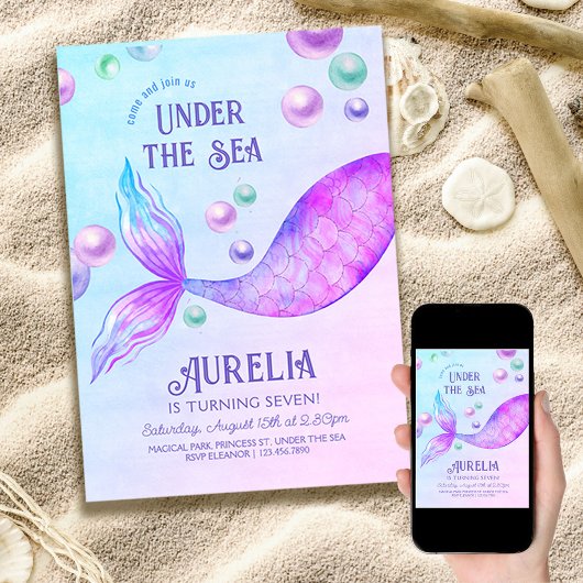 Mermaid Party Elke leeftijd meisjes verjaardag Kaart