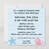 Mermaid Party Gepersonaliseerd Birthday-uitnodigin Kaart (Achterkant)