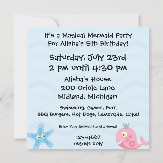 Mermaid Party Gepersonaliseerd Birthday-uitnodigin Kaart (Achterkant)