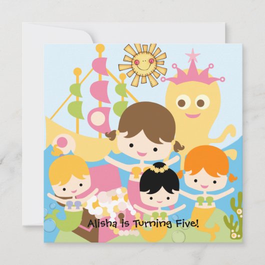 Mermaid Party Gepersonaliseerd Birthday-uitnodigin Kaart (Voorkant)