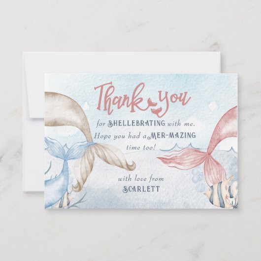 Mermaid Party, gepersonaliseerd met Mermaid Puns Bedankkaart (Voorkant)