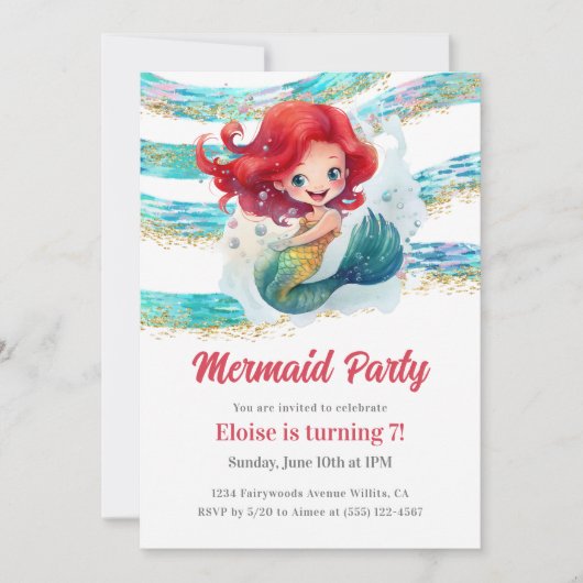 Mermaid Party Kaart (Voorkant)