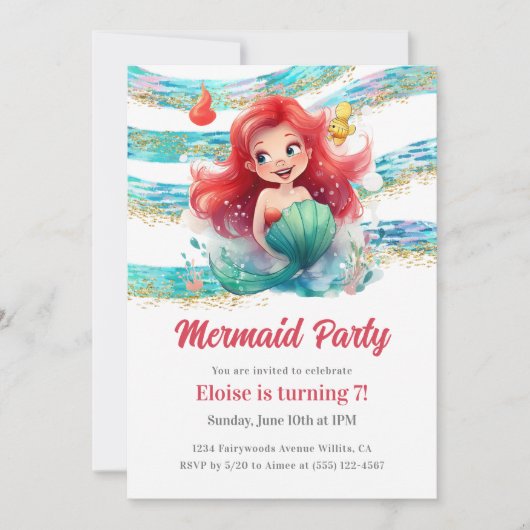 Mermaid Party Kaart (Voorkant)