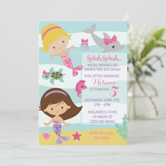 Mermaid Party/Mermaid Birthday Uitnodiging (Staand voorkant)