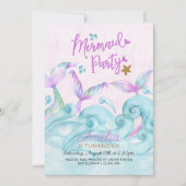 Mermaid Party Ocean Waves Pink Birthday Kaart (Voorkant)
